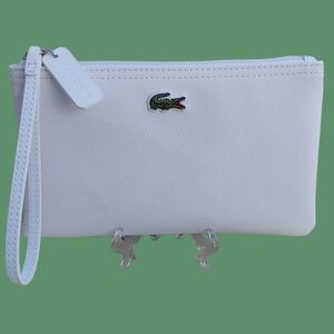 Lacoste Zip Clutch Wristlet in White with Iconic Logo 8.5" x 5"